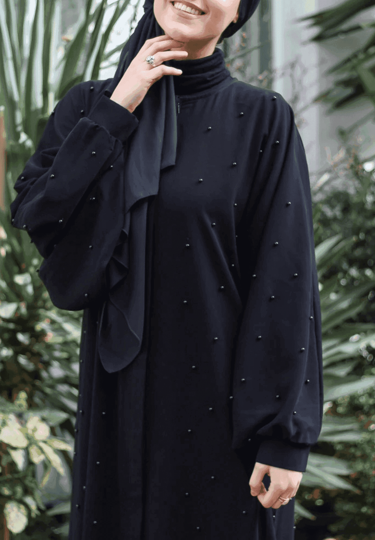 Elegant Black Pearl-Embellished Abaya – Ramadan & Eid Collection