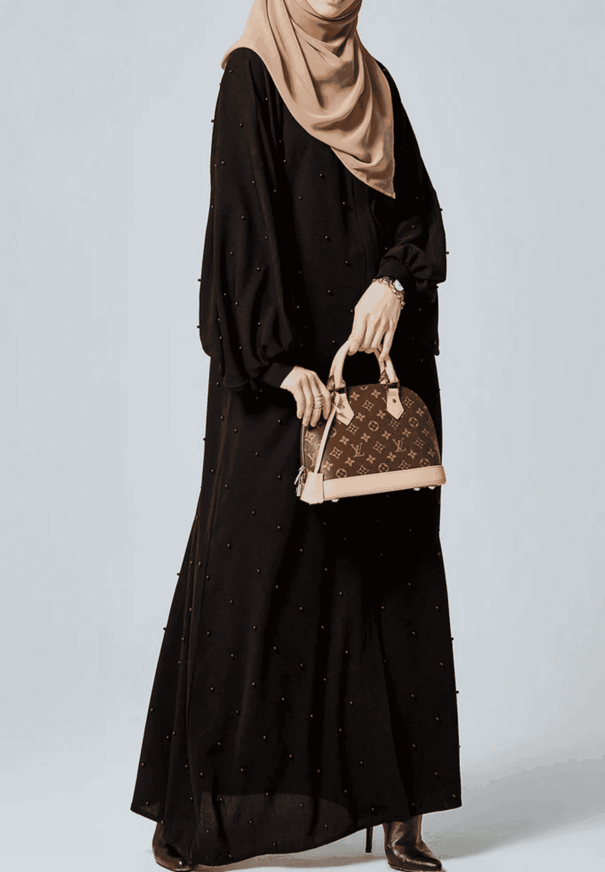 Elegant Black Pearl-Embellished Abaya – Ramadan & Eid Collection