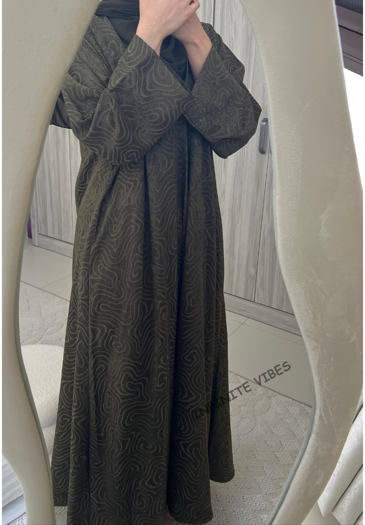 Olive Green Swirl Abaya by Infinite Vibes - Luxury Modest Fashion in Dubai - INFINITE VIBES 