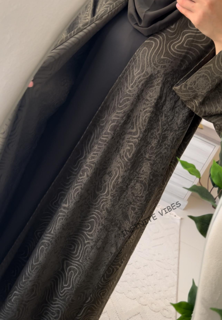 Olive Green Swirl Abaya by Infinite Vibes - Luxury Modest Fashion in Dubai - INFINITE VIBES 