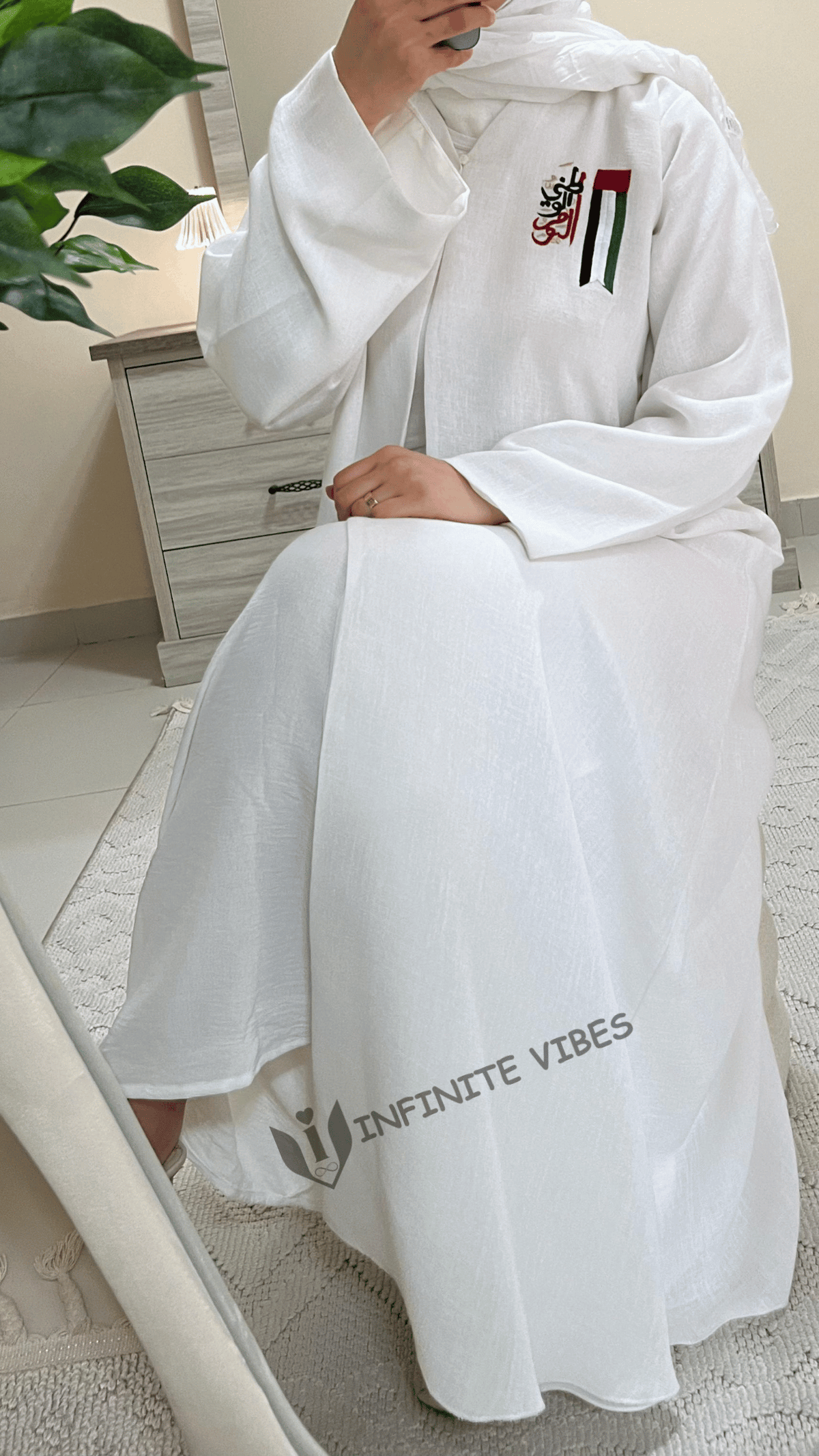 National Day UAE Abaya – Elegant Linen with Flag Embroidery Design - INFINITE VIBES 