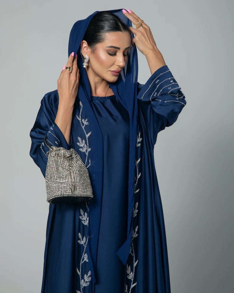 Luxury Satin Abaya Set - Dress, Abaya, & Shela in Elegant Colors | Imperial Grace