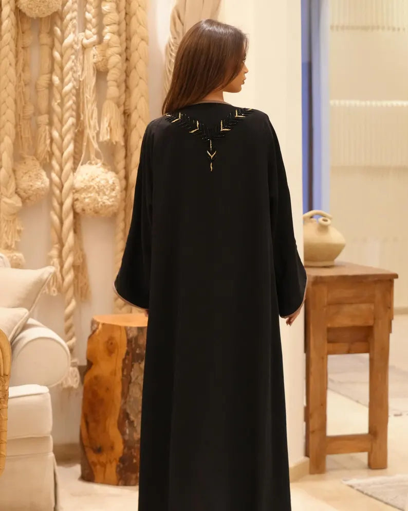 Sophisticated Brown & Black Abaya with Dress and Detailed Handcrafted Design – Infinite Vibes Abayas