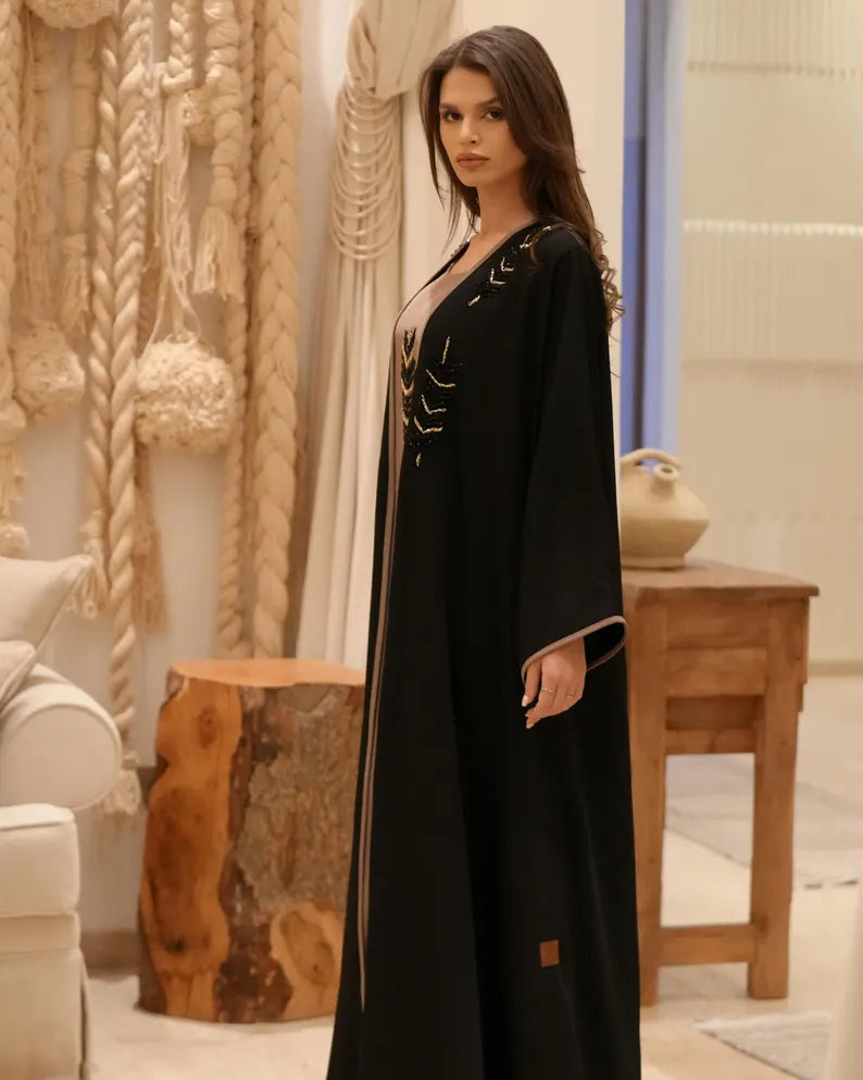 Infinite Vibes Abayas Elegant Handcrafted Brown & Black Abaya with Dress for Special Occasions